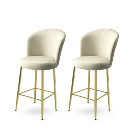 Hanah Home Taburetes de Bar, Crema y Dorado, Altura 102 cm, Ancho 46 cm, Juego de 2 Piezas